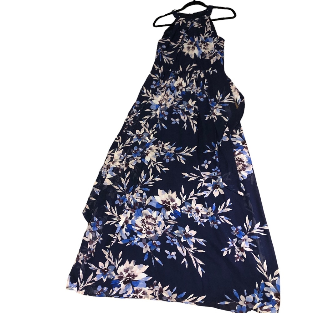 Eliza J Navy Blue Floral Halter Maxi Evening Wedding Party Dress Size 8 - Picture 3 of 14
